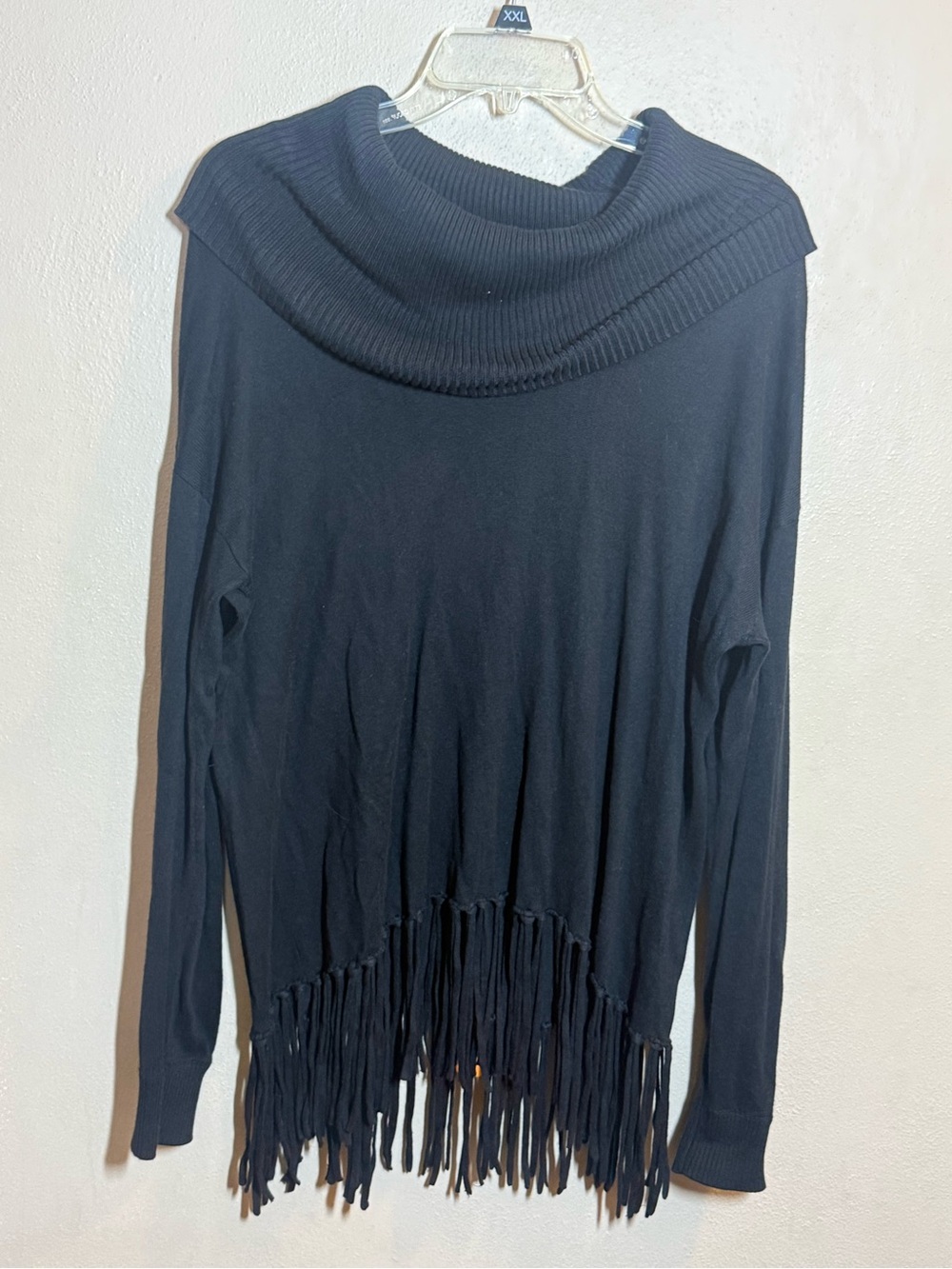 Michael Kors Women’s Black Cowl Neck Fringe Hem Sweater Sz Med